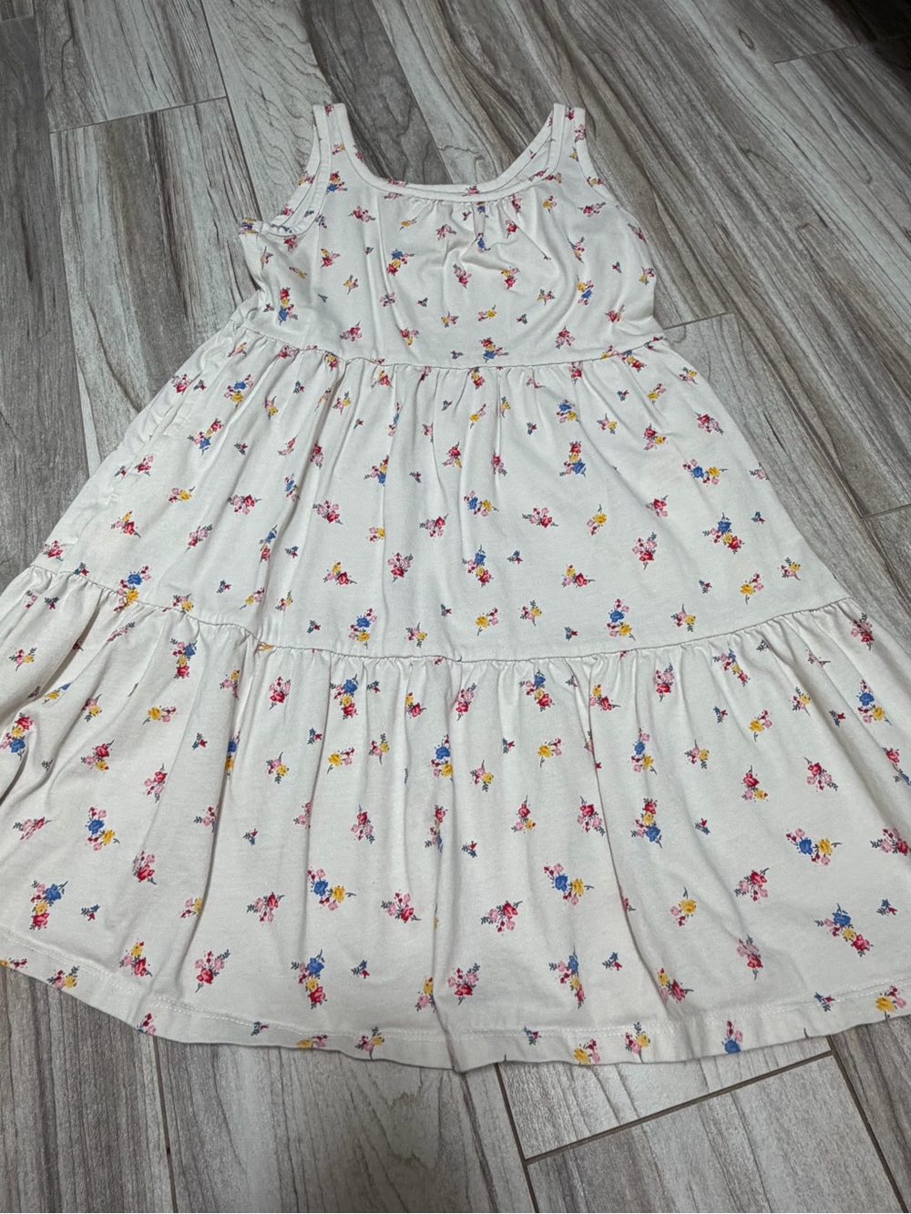 Old Navy White Floral Tiered Sundress with Pink, Blue & Yellow Flowers